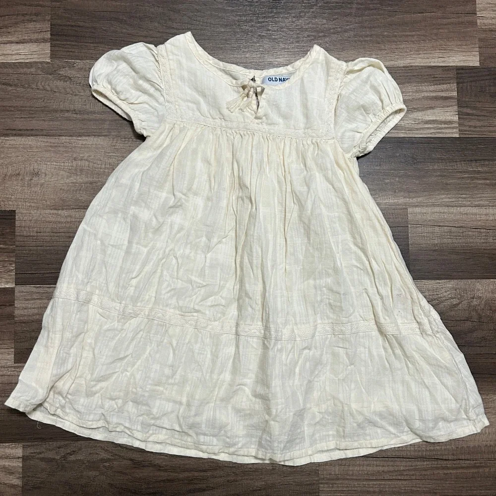 Old Navy Boho Babydoll Dress Girls 4T White Ivory Cream Lace Tassel Emoroidery
